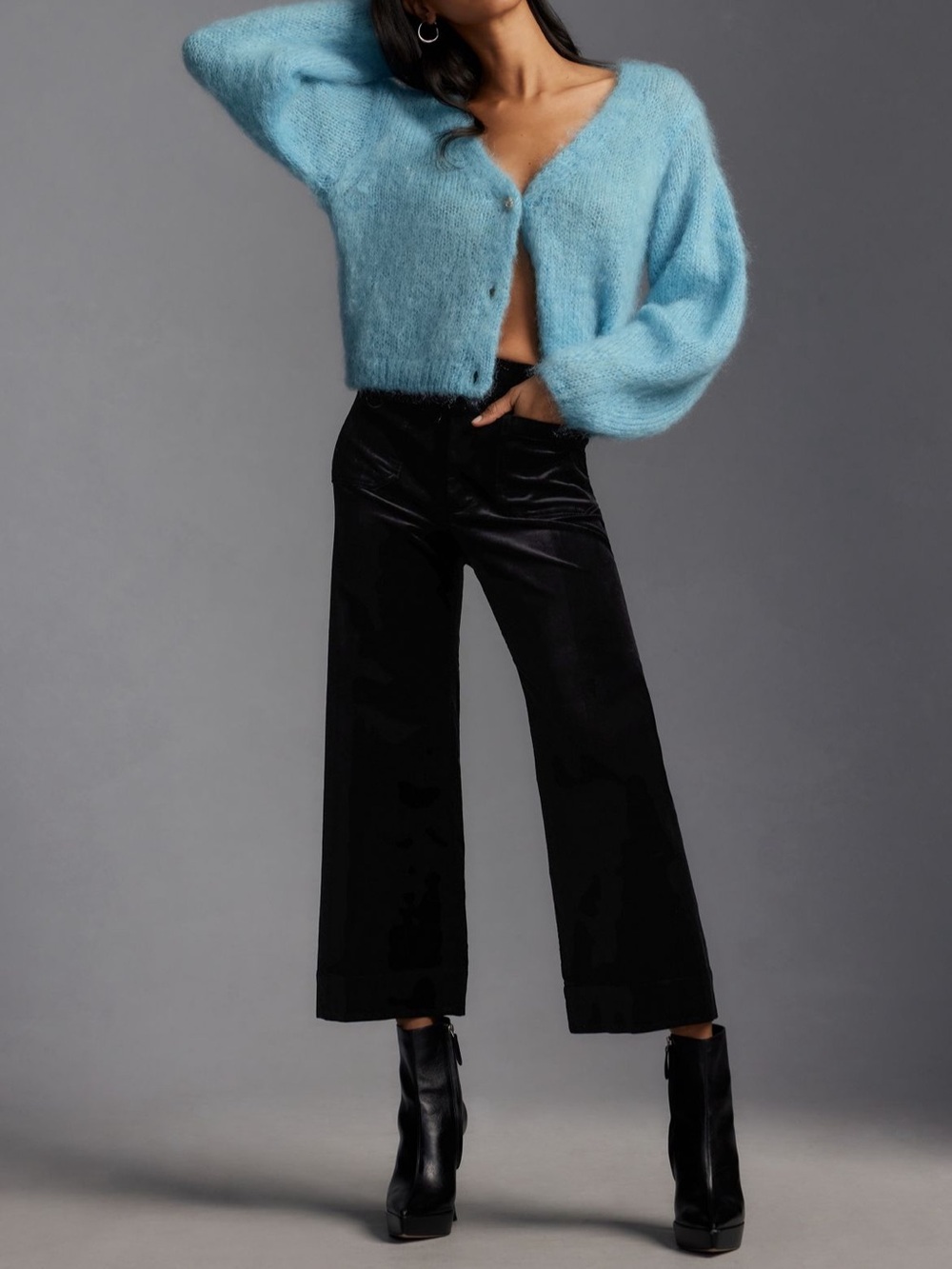 Anthropologie The Colette Velvet Crop Wide-Leg Pants by Maeve